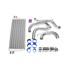 Tube & Fin FMIC Front Mount Intercooler Piping Pipe Tube Kit + BOV For 89-99 240SX S14 S15 SR20DET